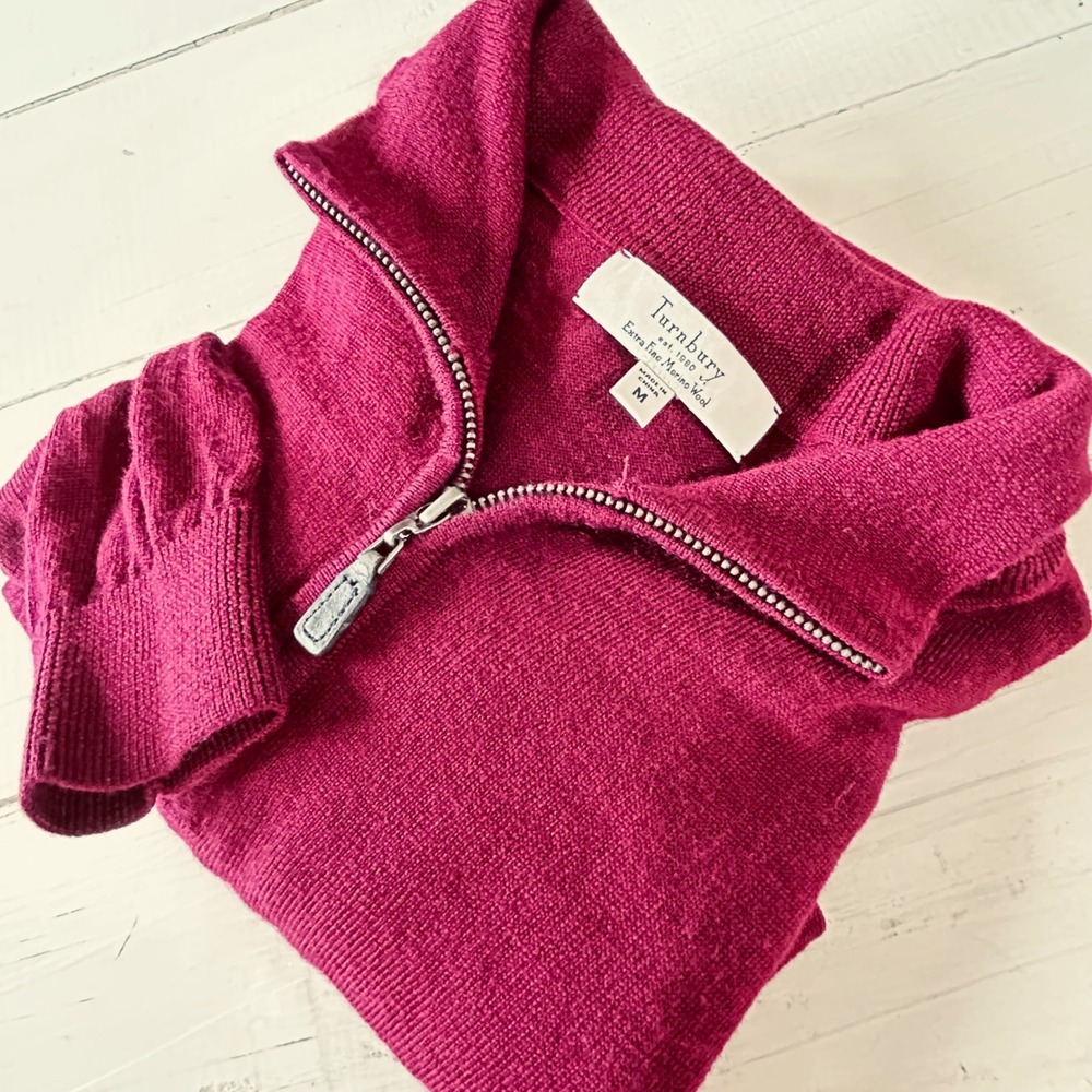 Turnbury Merino Wool Zip Mock Neck Sweater Burgundy Women's‎ M